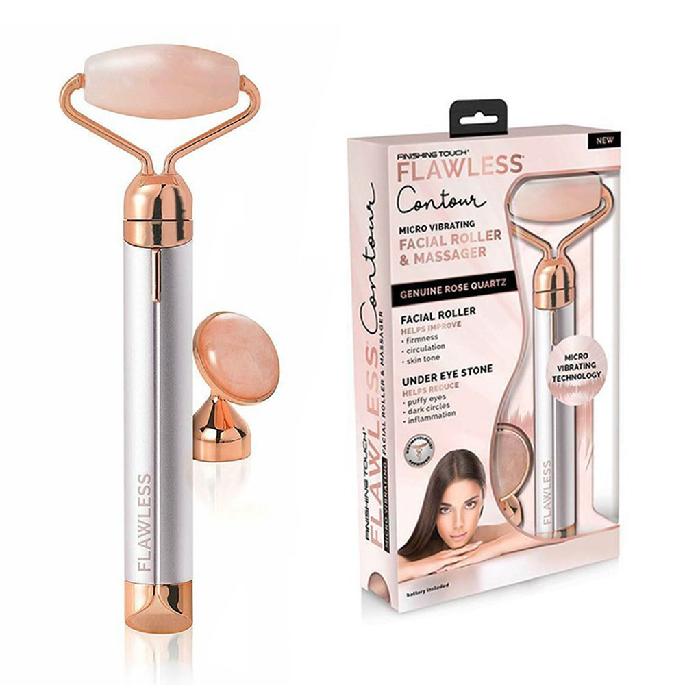 Finishing Touch Gold Quartz Flawless Contour Vibrating Facial Roller & Massager With 2 heads