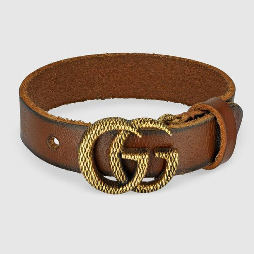 Gucci GG Engraved Double G leather Men bracelet 