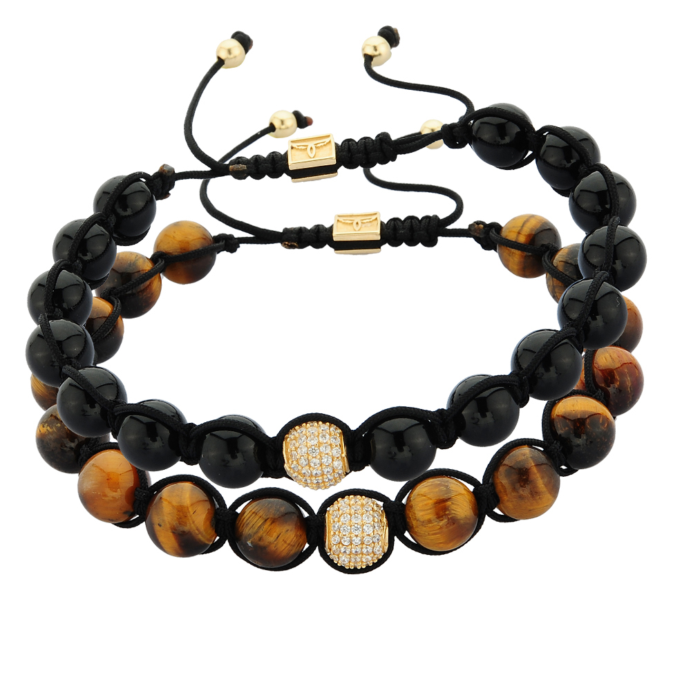 Eye of the Tiger and Onix Sphere Wristband With Swarovski Zirconia and Gold 4.21 