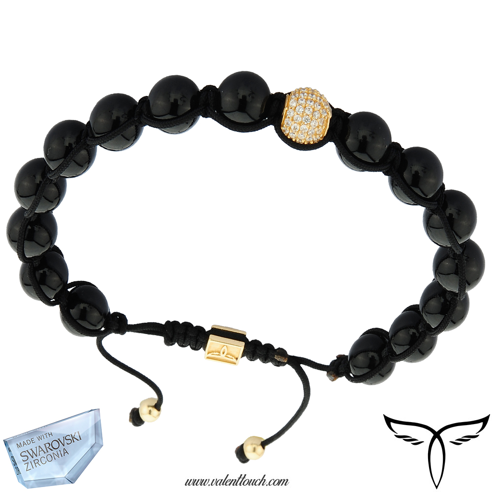 Eye of the Tiger and Onix Sphere Wristband With Swarovski Zirconia and Gold 4.21 